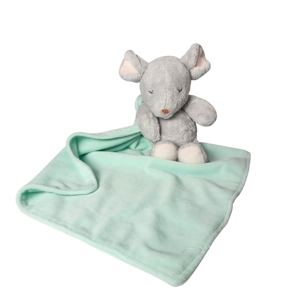 Carters Gray Mouse Green Security Blanket Rattle Lovey Heart Nose Plush